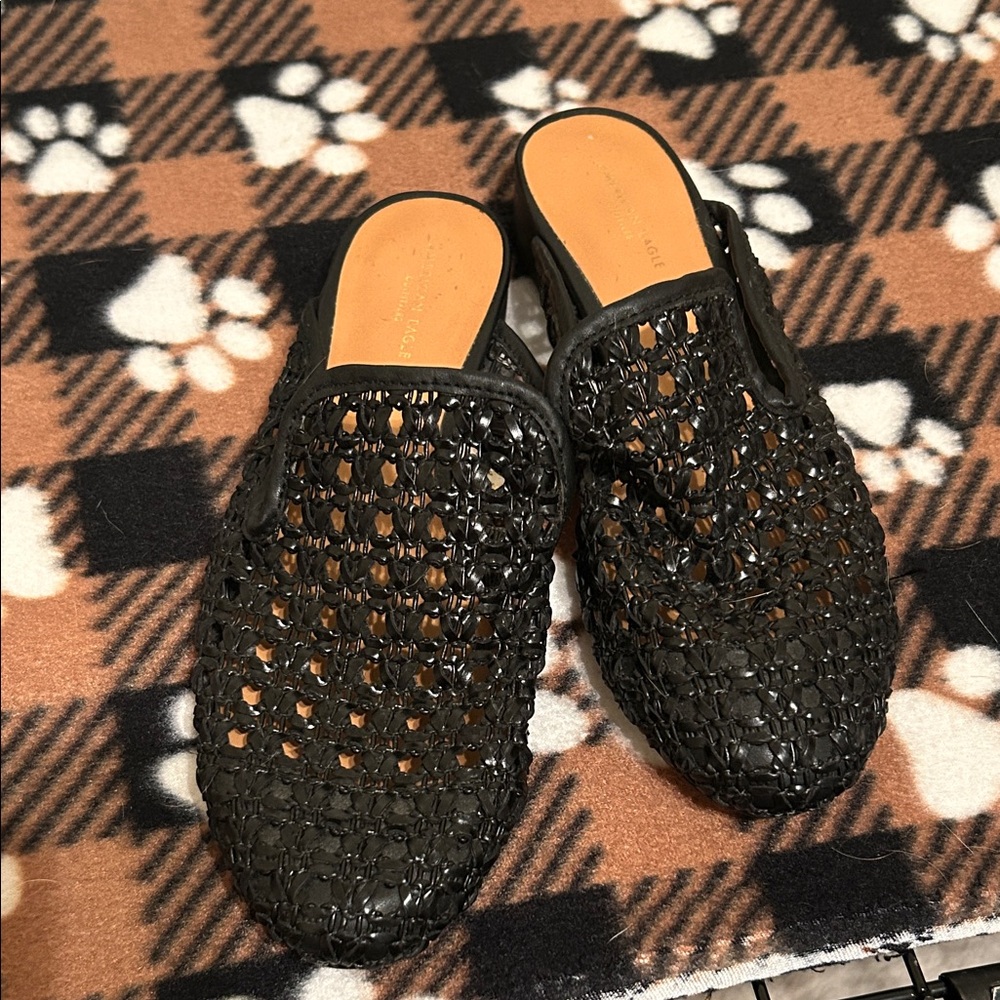 American Eagle Outfitters Black Woven Mules